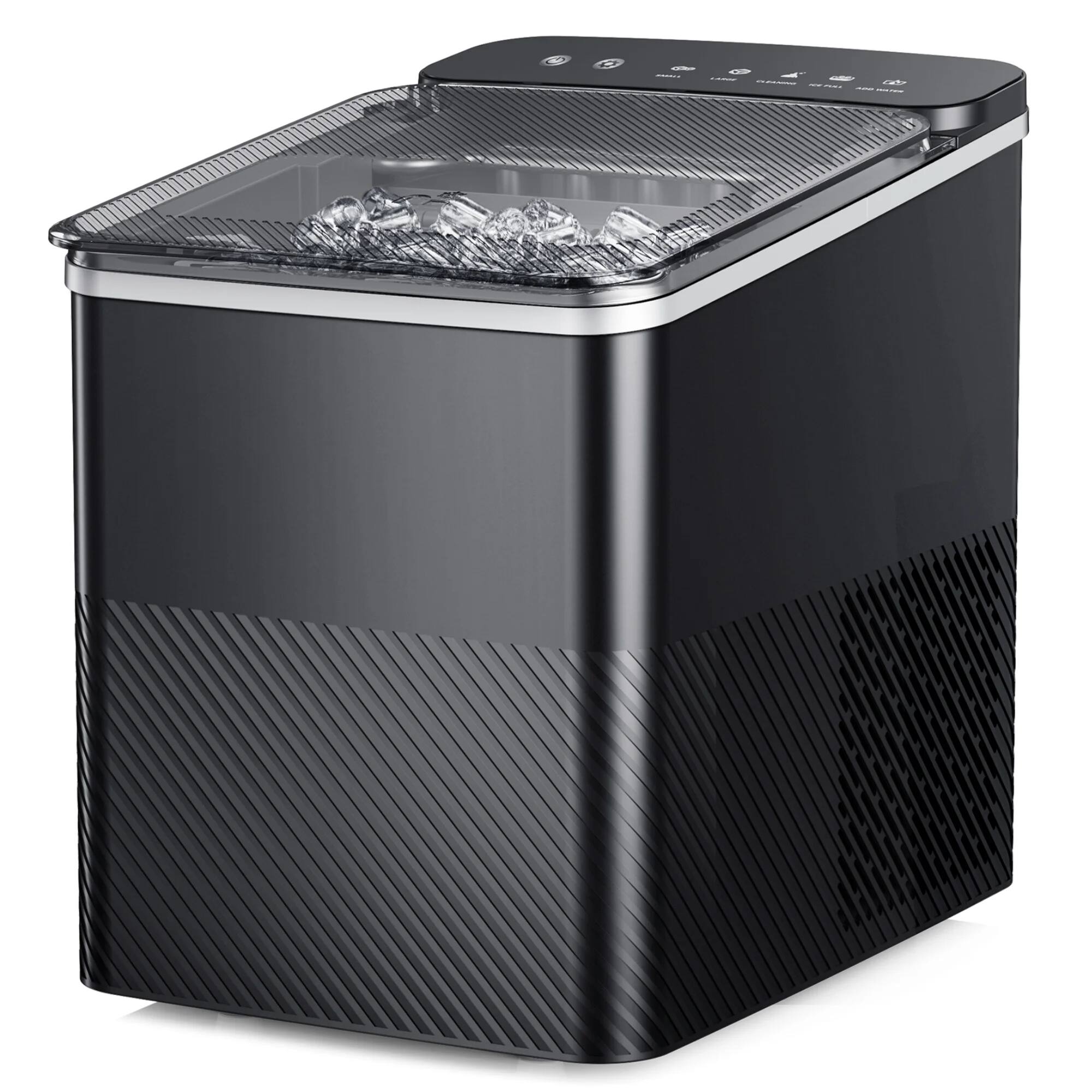 Angle. Euhomy - Ice Maker Countertop, Portable Bullet Ice Machine with Self Cleaning, 26.5 Lbs/24H, 2 Size of Bullet-Shipped Ice - Black.