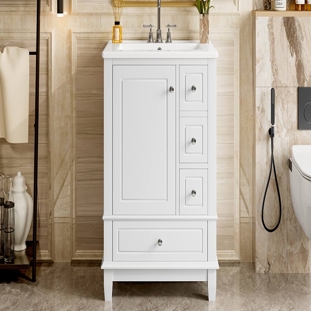 Alt View 3. Loheer - Loheer 24 inch bathroom vanity with sink White Freestanding Vanity Cabinet Ceramic Top - White.