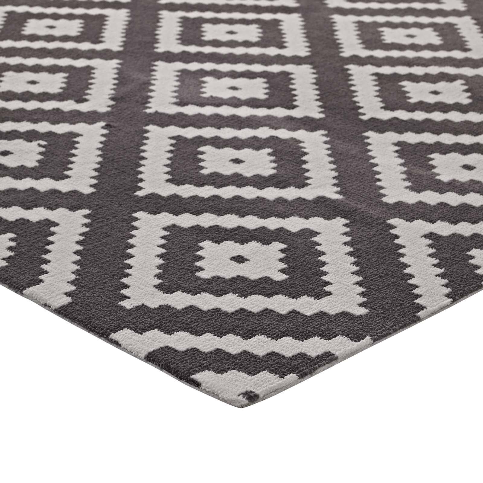 Back. Modway - Alika Abstract Diamond Trellis Area Rug - Ivory and Charcoal.