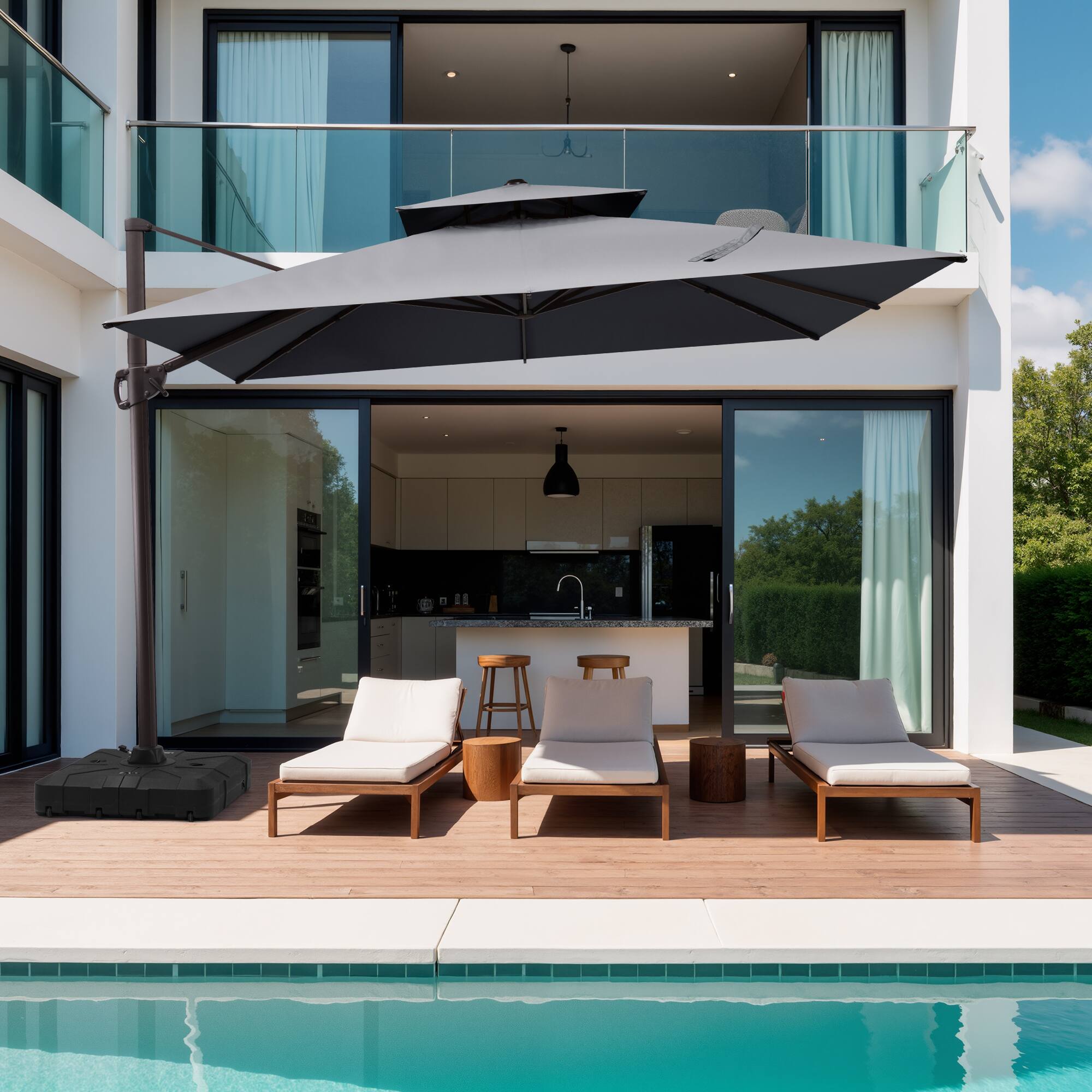 Alt View 2. Crestlive Products - Crestlive Products 11x11ft Aluminum Double Top Crank Cantilever Patio Umbrella with Base - Dark gray.