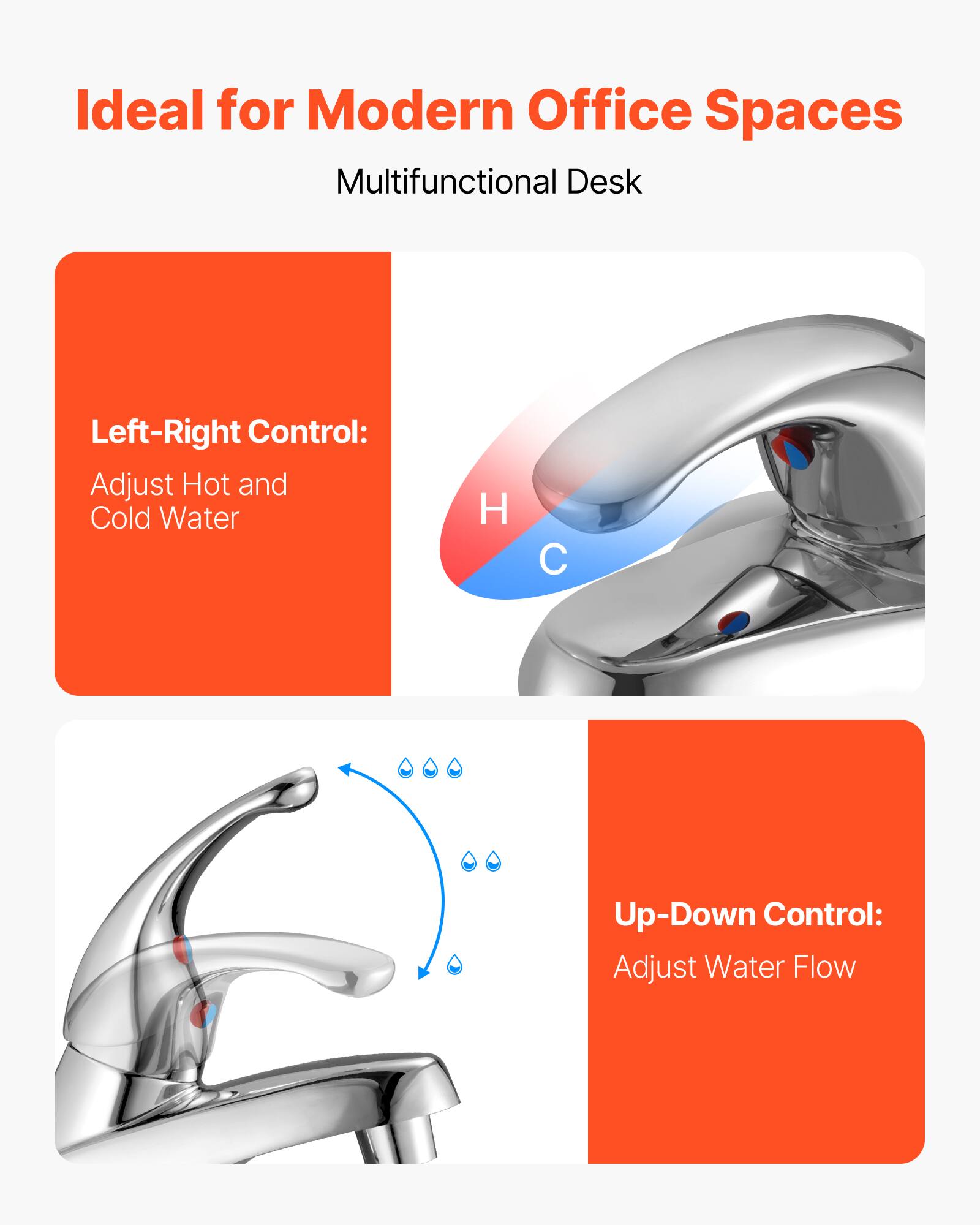 Ideal for Modern Office Spaces

Multifunctional Desk

Left-Right Control:
Adjust Hot and Cold Water

Up-Down Control:
Adjust Water Flow