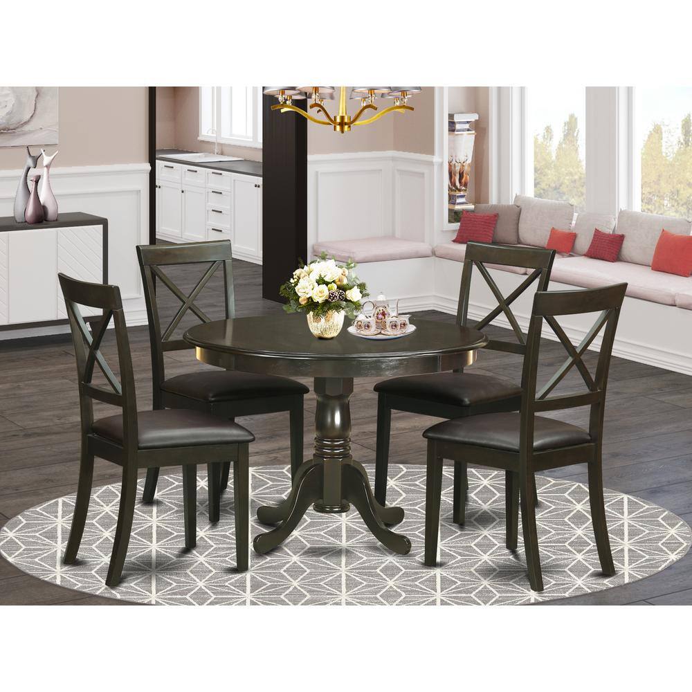 Back. East West Furniture - 5 Pc Kitchen nook Dining set-Kitchen Table and 4 Dinette Chairs. - Cappuccino.