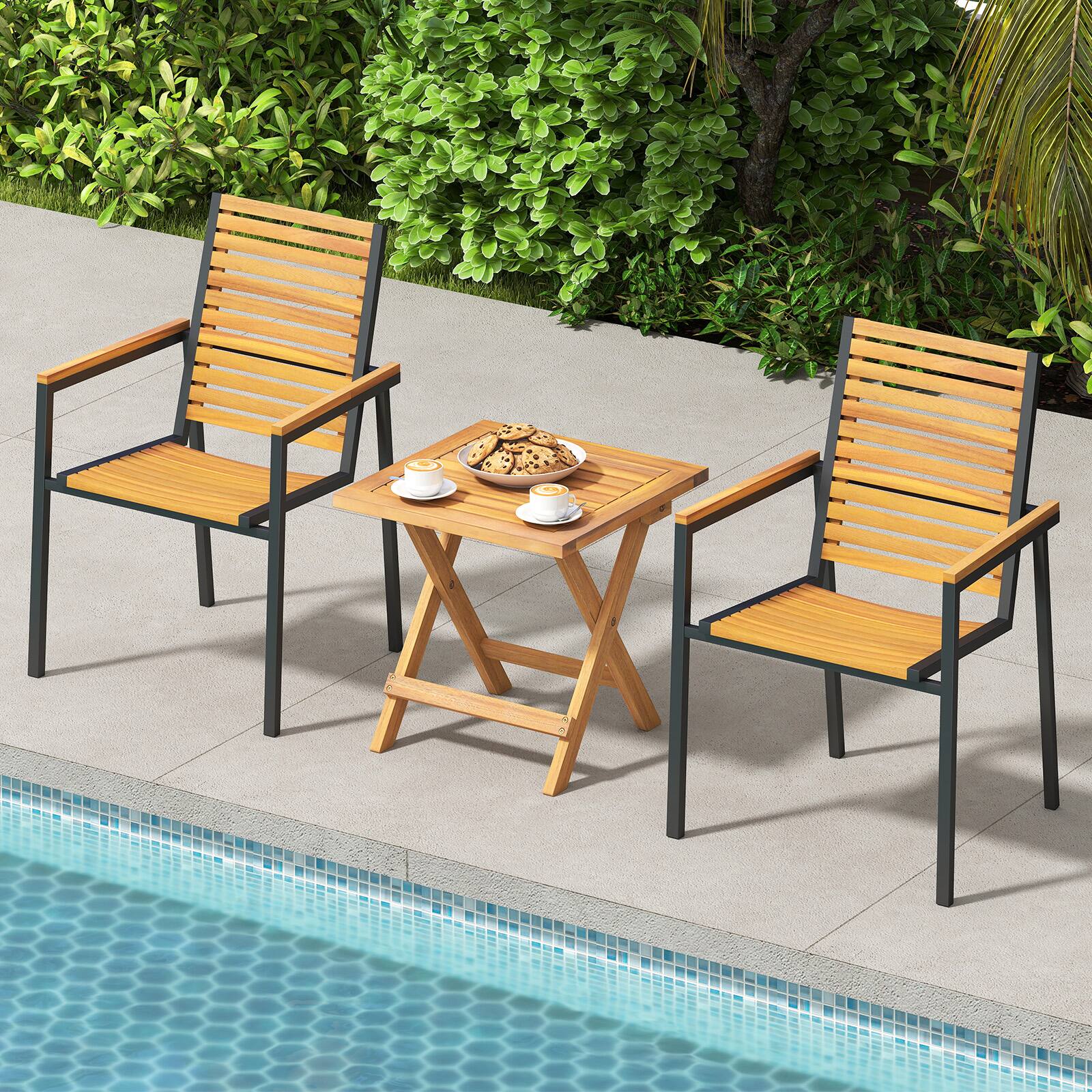 Alt View 2. Gymax - Gymax 2 PCS Outdoor Folding Side Table Acacia Wood End Table Square Patio Bistro Table - Yellow.