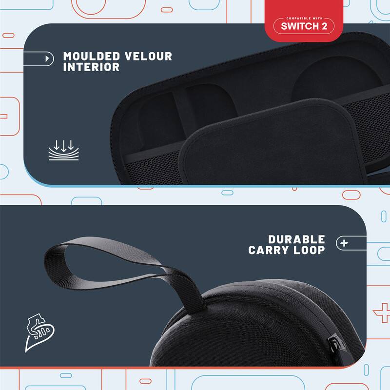 COMPATIBLE WITH SWITCH 2

MOULDED VELLOUR INTERIOR

DURABLE CARRY LOOP