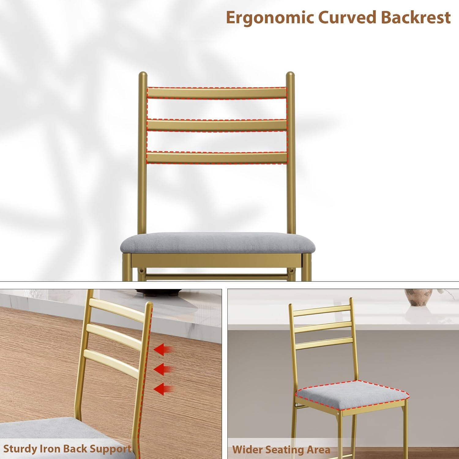 Ergonomic Curved Backrest  
Sturdy Iron Back Support  
Wider Seating Area