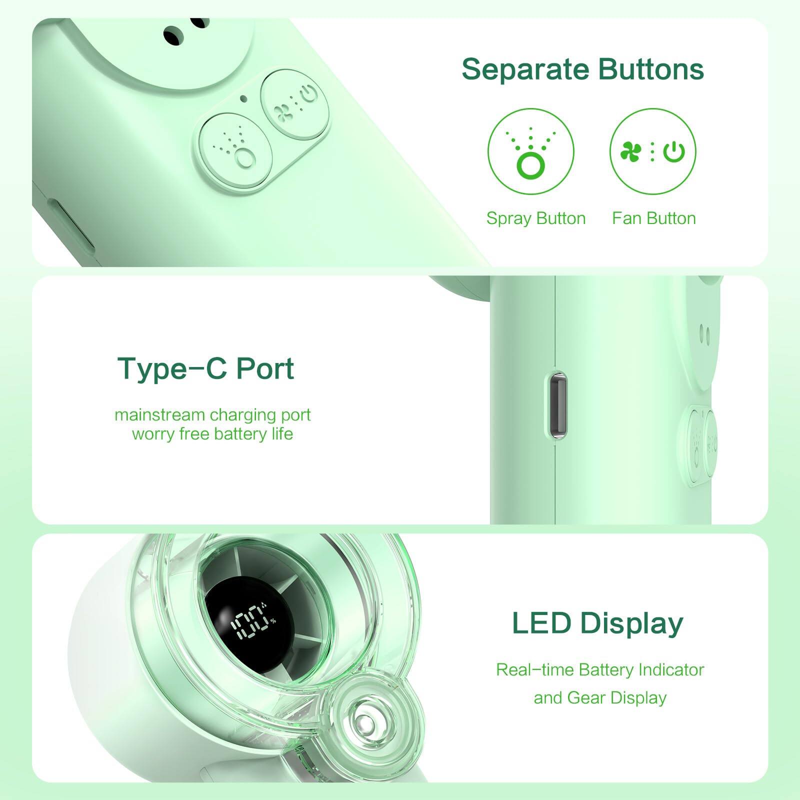 Separate Buttons ... Spray Button Fan Button - Port mainstream charging port worry free battery life  IUU LED Display Real-time Battery Indicator and Gear Display