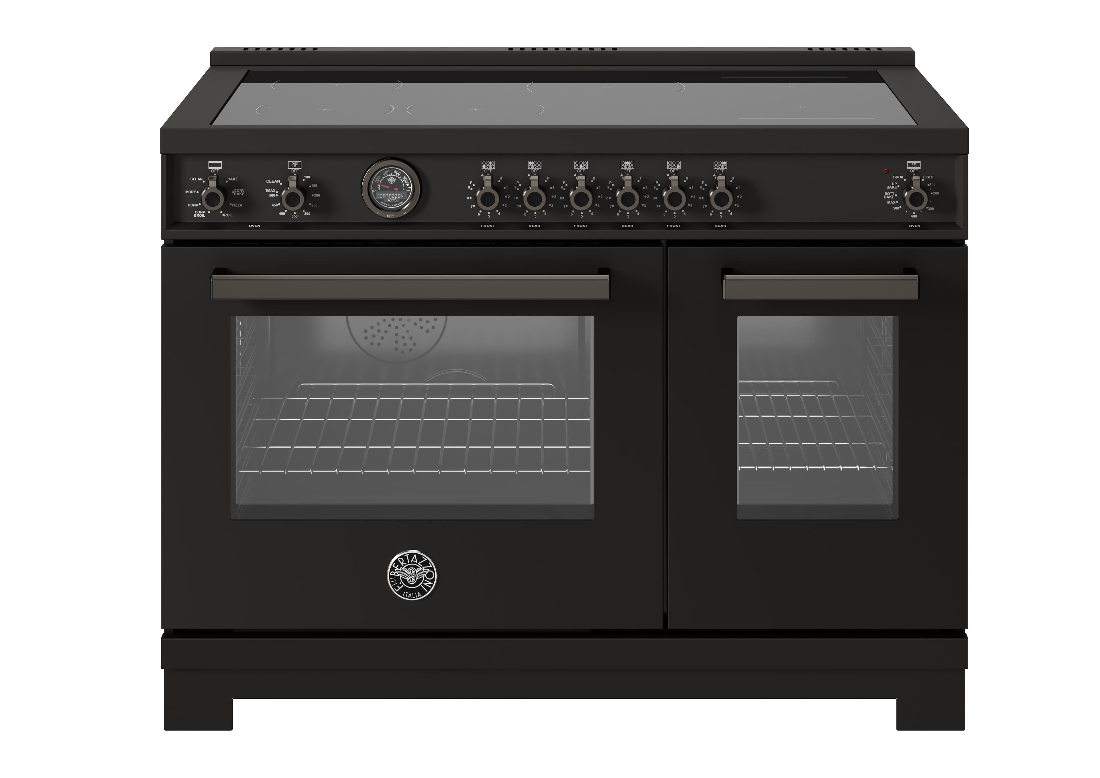 Front. Bertazzoni - 48" Professional Series range - Electric self clean oven - 6 induction zones - Carbonio.