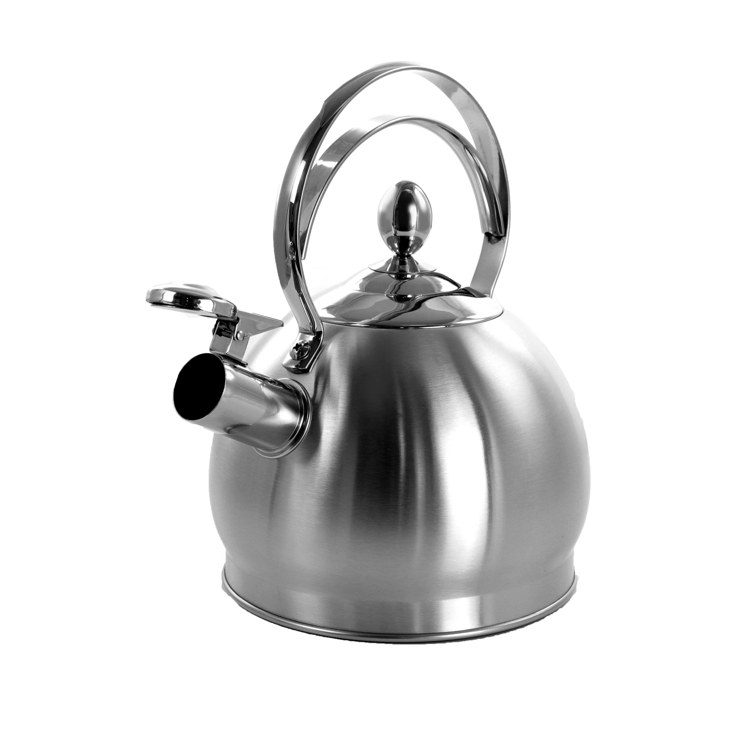 Alt View 1. MegaChef - MegaChef 3 Quart Round Stovetop Whistling Kettle in Brushed Silver - Silver.