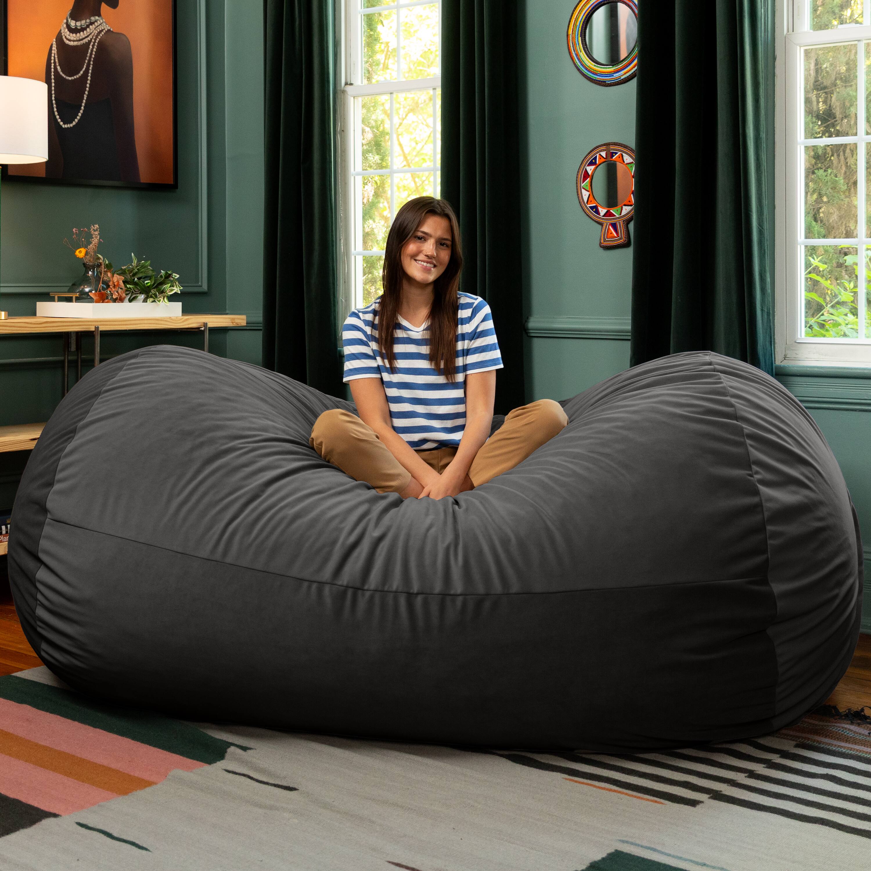 Back. Jaxx - Jaxx Grand Lounger 7 Foot Bean Bag Sofa -Lush Velvet Black - Lush Velvet Black.
