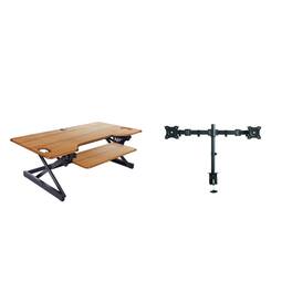 Rocelco - 46" Large Height Adjustable Standing Desk Converter with Double Monitor Mount, BUNDLE - Brown