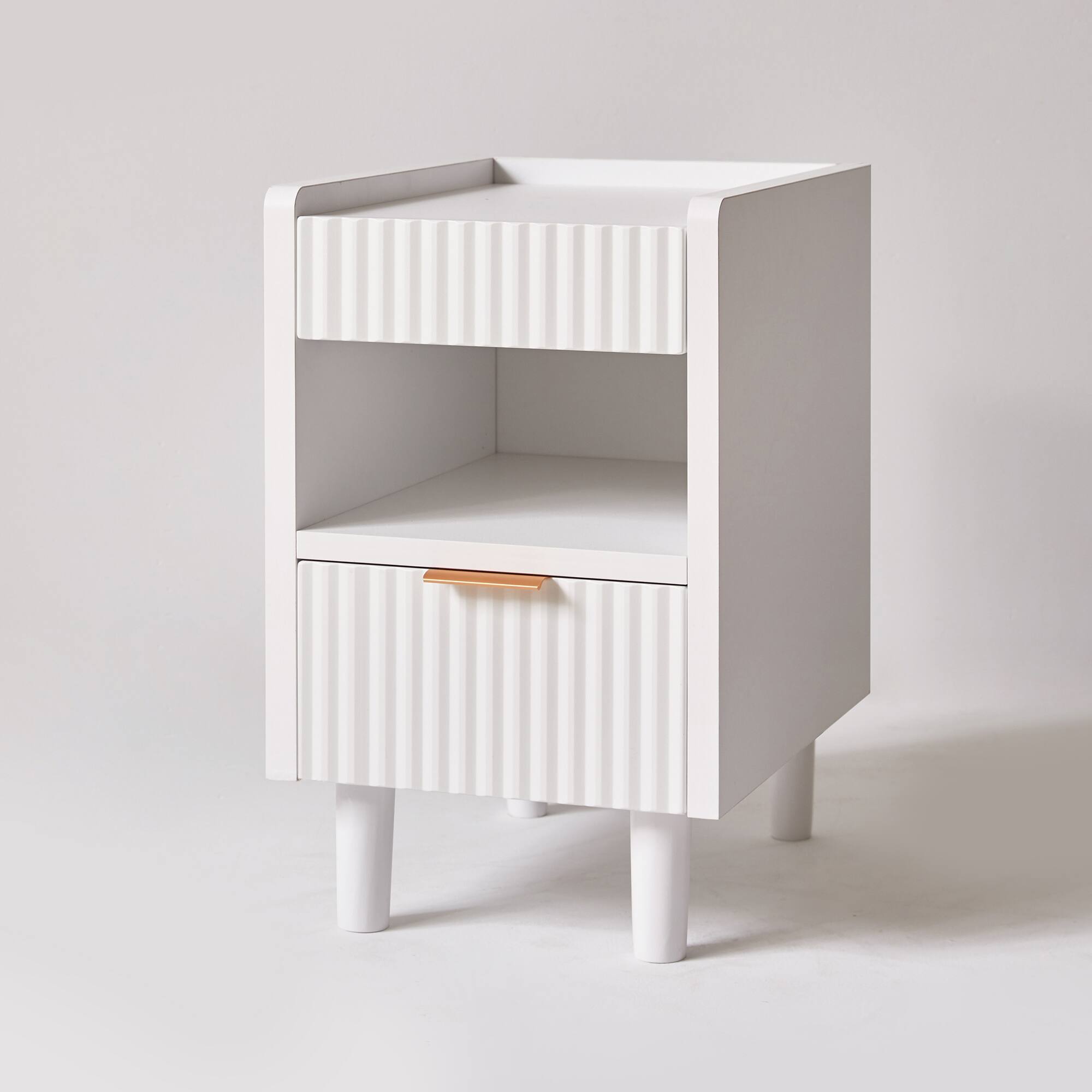 Alt View 2. Whisen - Set of 2 Modern Nightstand with Fluted Drawer and Open Storage,Bedside Side Table for Bedroom - White.