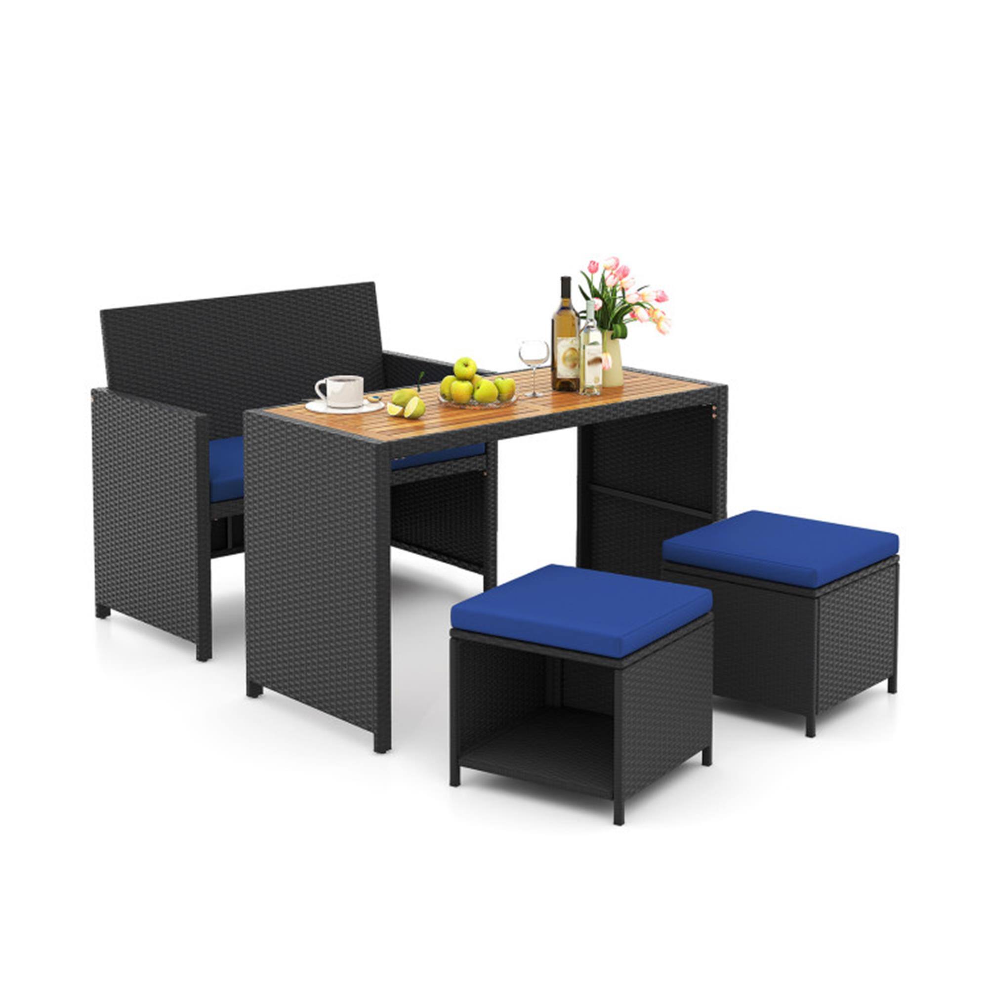 Front. Boyel Living - Navy 4 Piece Outdoor Dining Set 41.0-in L x 35.0-in W x 22.5-in H - Navy.