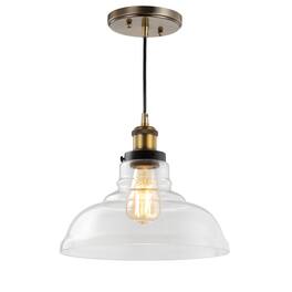 Jonathan Y - Litchfield 11" Farmhouse Metal/Glass LED Pendant - Brass Gold