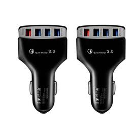 Stock Preferred - 2-Pack 4-Port USB Car Charger Adapter with Quick Charge 3.0 & Power Delivery - Black