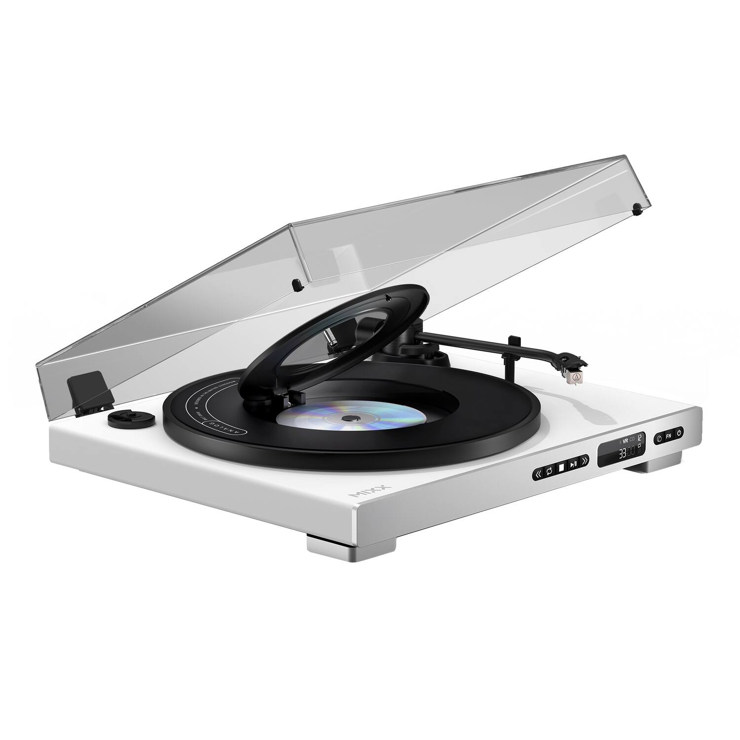 Alt View 4. Mixx - Analog Plus 2-in-1 Record/CD Player 2-Speed Belt-Drive Fully Automatic Turntable, Bluetooth, Aux Out, Track Display - White.