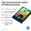 The text on the image is already grouped and correctly written. It reads: "High-res touchscreen, built for portable productivity 14" 2K IPS touchscreen display Scratch and damage resistant Corning Gorilla Glass 3 16:10 16:10 aspect ratio IPS 178 wide-viewing angles 2K 1920 X 1200 resolution Four versatile modes: laptop, tent, reverse, and tablet Optional stylus not included. hp."