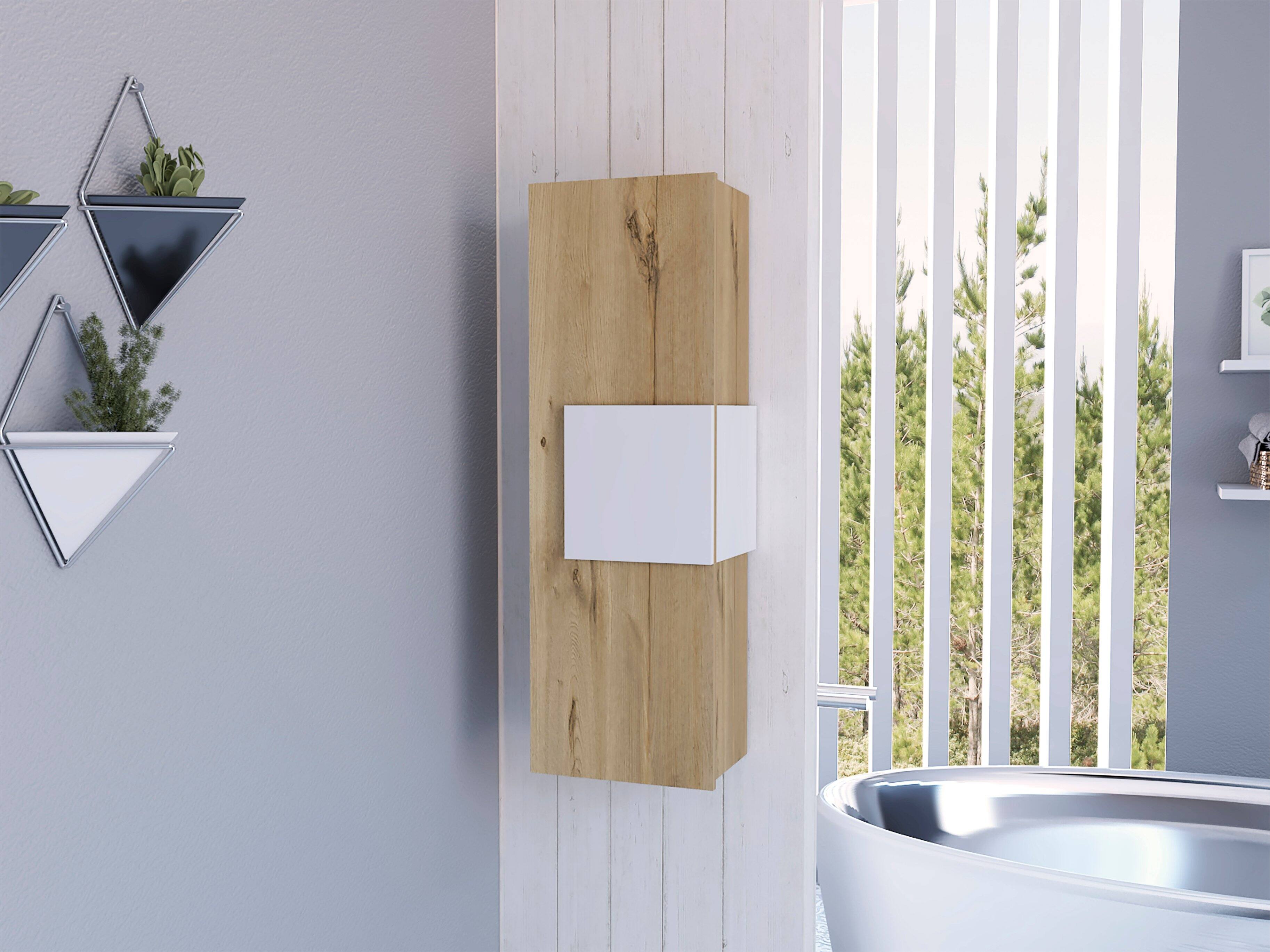Angle. TuHome - Vanguard Medicine Cabinet, Three Shelves, Single Door Cabinet - White / Light Oak.