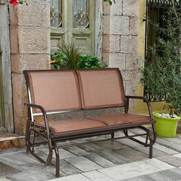 Gymax - 48'' Outdoor Patio Swing Glider Bench Chair Loveseat Rocker Lounge Backyard - Brown