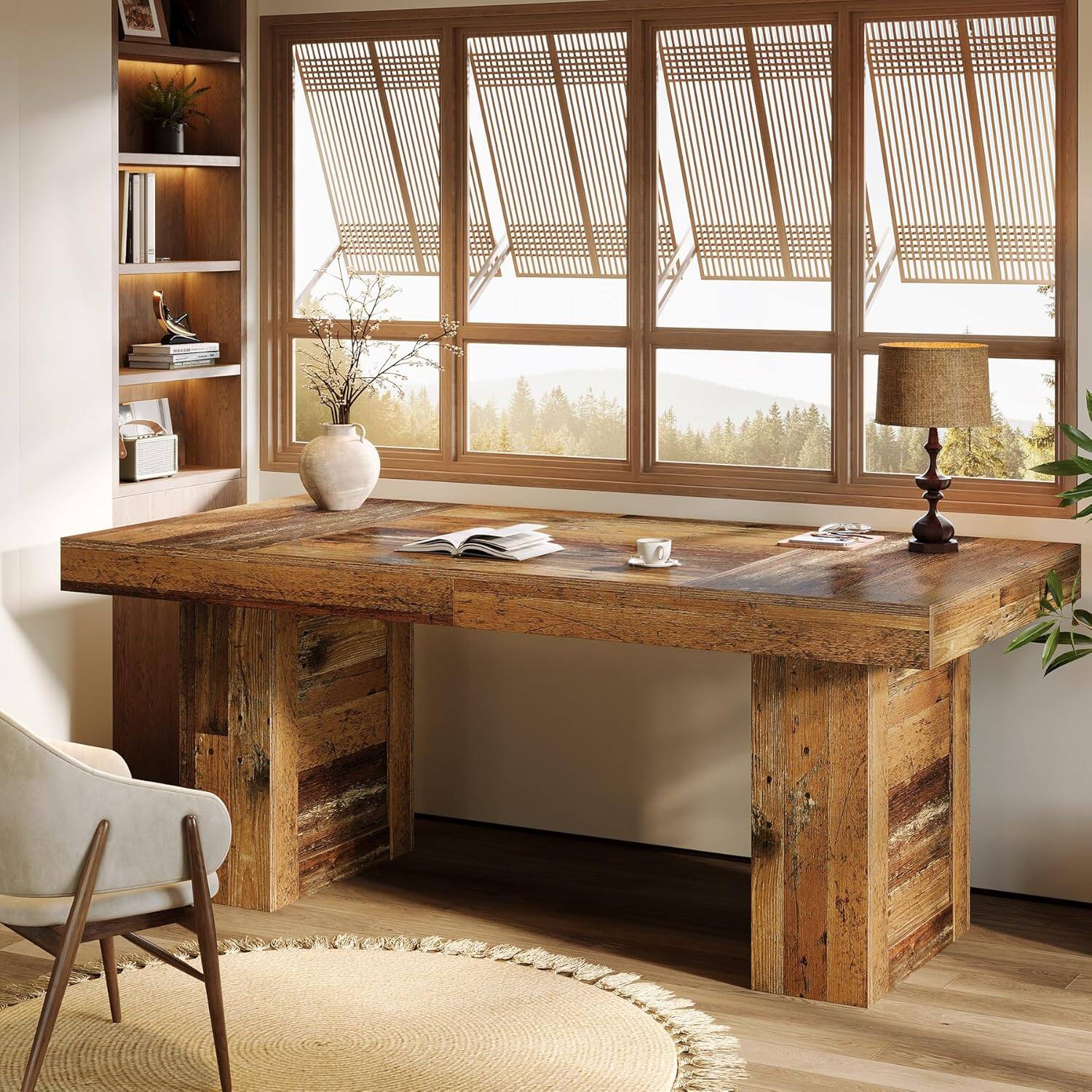 Angle. Tribesigns - Office Executive Desk with Engineered Wood Construction, for Computer Work and Writing in Home Offices - Brown.