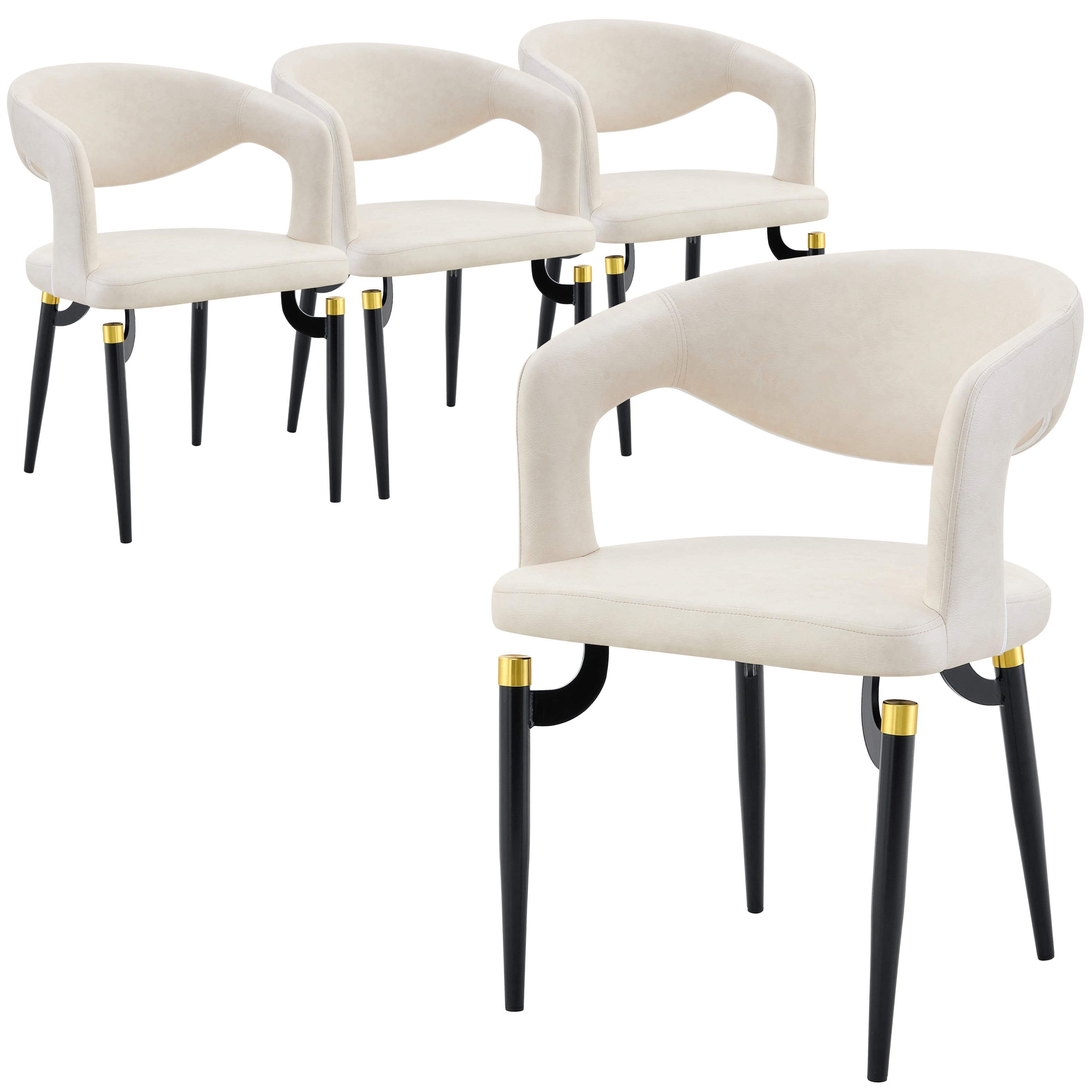 LeisureMod - Entice 4-PCS Modern Upholstered Leather Kitchen & Dining Chair with Floor Glides - Cream