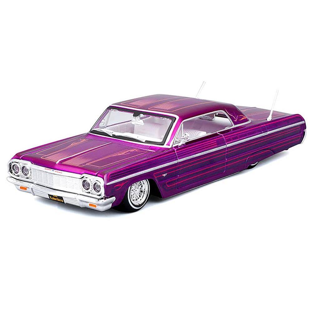 Alt View 1. Maisto - 1964 Chevrolet Impala SS Lowrider Candy Purple with Graphics and White Interior "Lowriders" "Maisto Design" Series 1/26 - Purple.