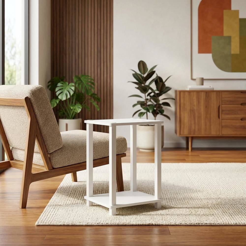 Alt View 4. FurniFact - Small White End Table with Contemporary Design and Solid Construction - White/White.