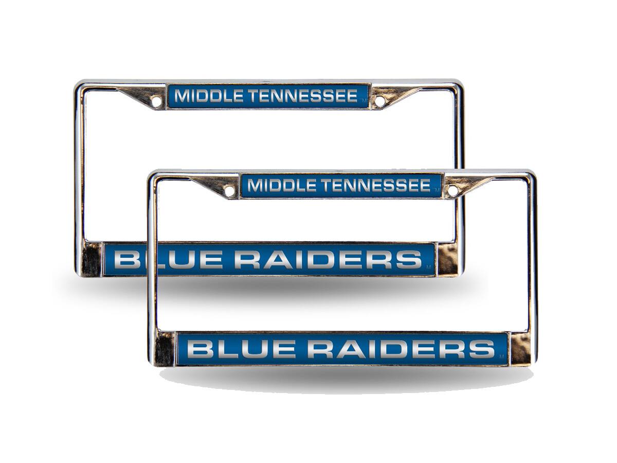 Middle Tennessee Blue Raiders Chrome Metal Laser License Plate Frame - Set of 2