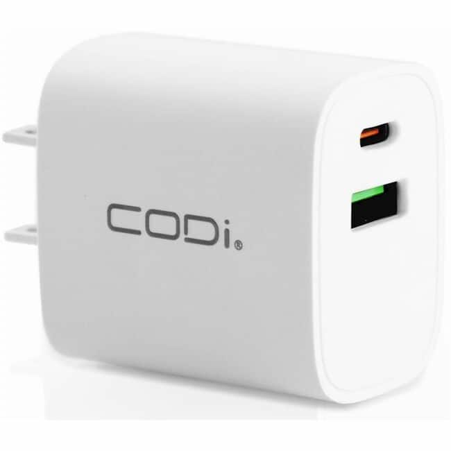 CODi - Dual Port 20W Wall Charger/AC Adapter (USB-C, USB-A Outputs) - 20W -USB Type-C - USB Type-A - Black