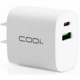 CODi - Dual Port 20W Wall Charger/AC Adapter (USB-C, USB-A Outputs) - 20W -USB Type-C - USB Type-A - Black
