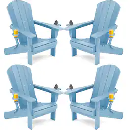 SERWALL - Adirondack Chairs Set of 4 with Cup Holders,Composite Adirondack Chairs,HDPE Outdoor Chairs - Light Blue