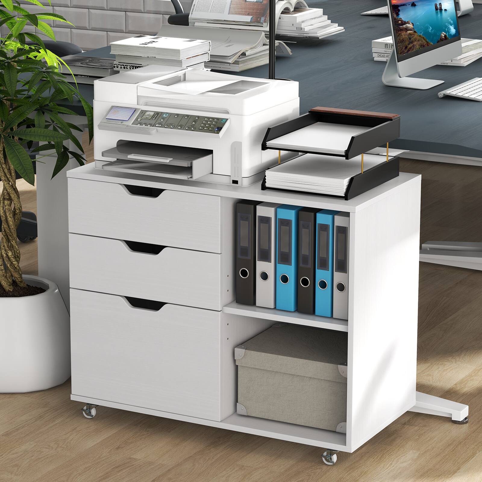 Alt View 2. SlickBlue - 3-Drawer Office Storage Cabinet with Adjustable Shelf and Wheels – Fits Letter-Size Documents - White.