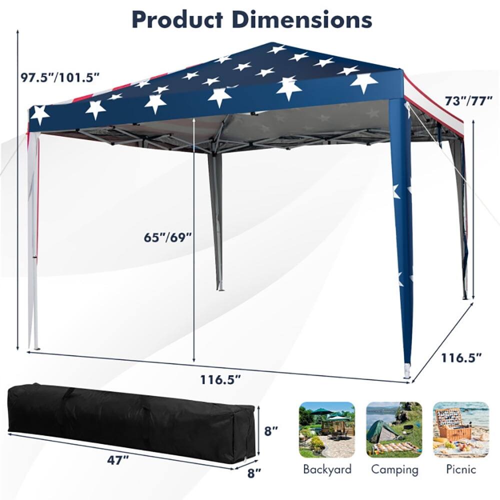 Product Dimensions

97.5"/101.5"  
73"/77"  
65"/69"  
116.5"  
116.5"  
8"  
47"  
8"  

Backyard Camping Picnic