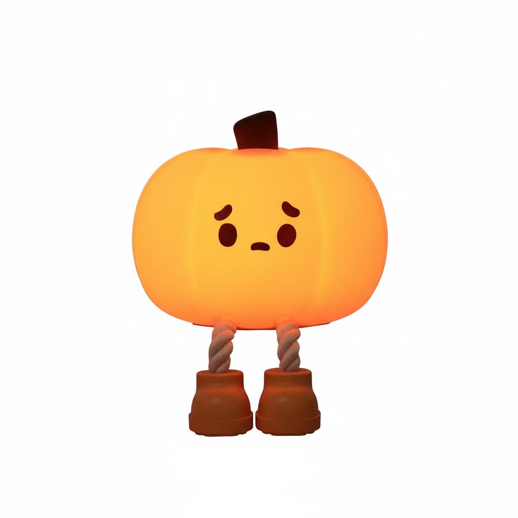 Front. FINEAK - Cute Pumpkin Night Light: Rechargeable Silicone LED Lamp - Touch Control, Nursery & Halloween Decor for Kids - White.