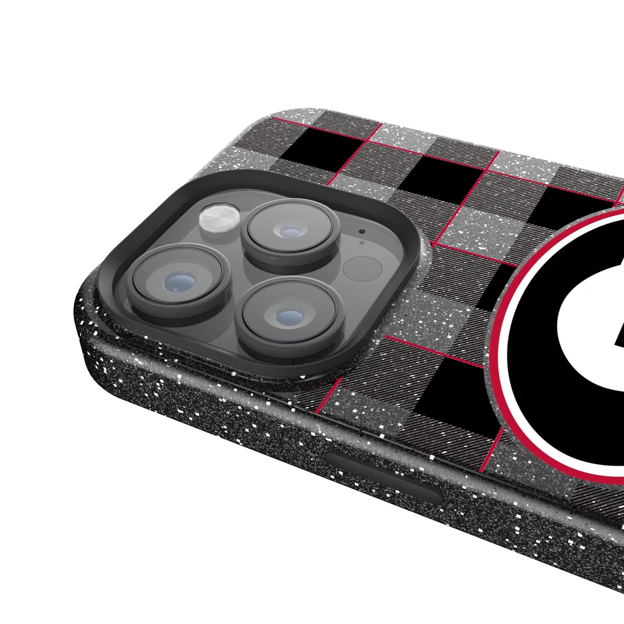 Alt View 3. Keyscaper - Georgia Bulldogs Plaid Bling iPhone Case - 14 Pro - Black.