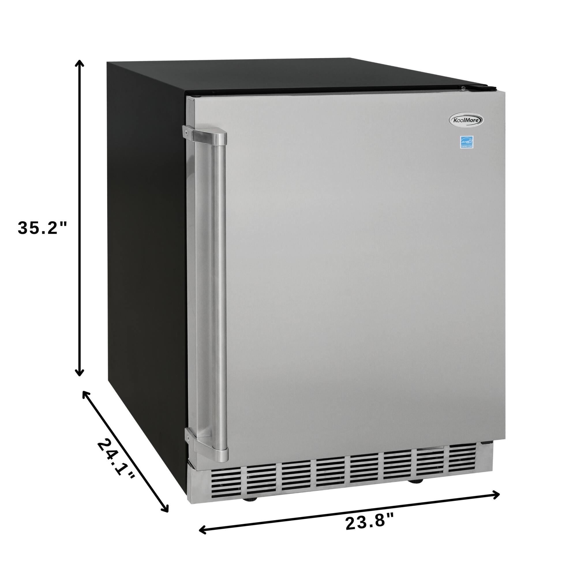 The dimensions of the KoolMoro S refrigerator are 35.2 inches in height, 24.1 inches in width, and 23.8 inches in depth.