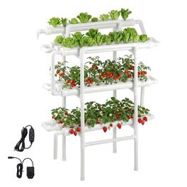 VEVOR - Hydroponics Growing System Kit, 3-Tier 90 Sites UPVC Pipe Hydroponic Grow Kit with Timed Irrigation - White