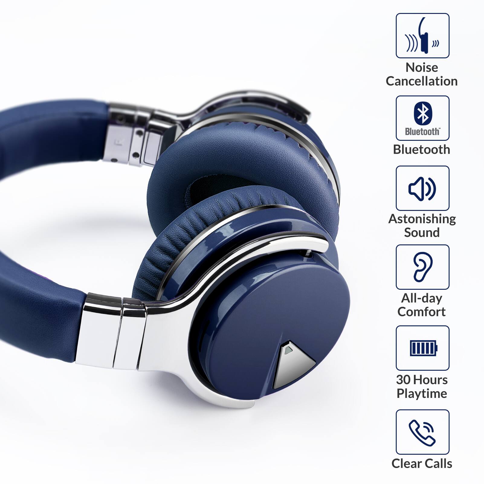Noise Cancellation  
Bluetooth  
Astonishing Sound  
All-day Comfort  
30 Hours Playtime  
Clear Calls