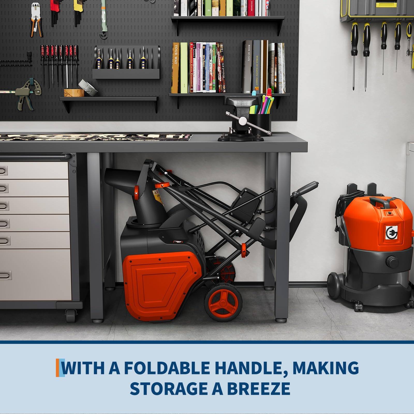 WITH A FOLDABLE HANDLE, MAKING STORAGE A BREEZE