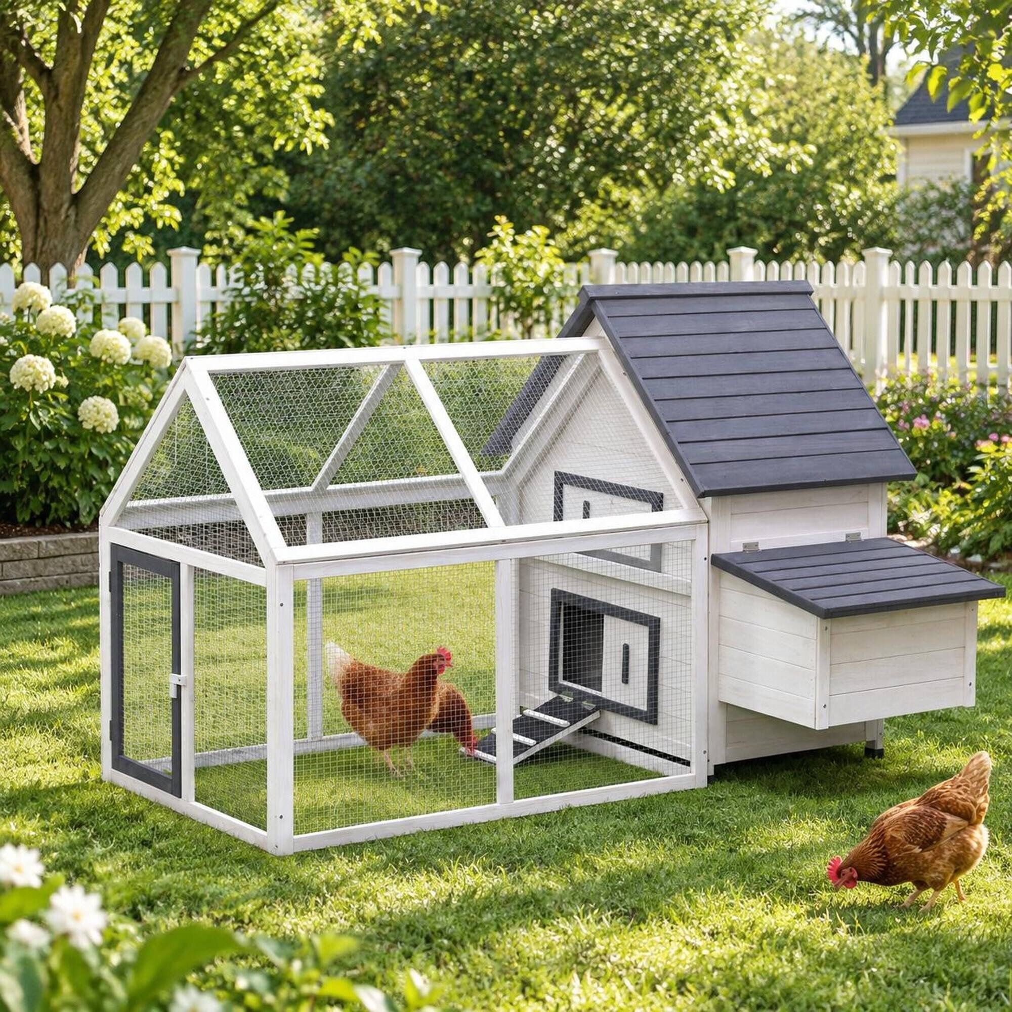 RYHNUYNE 65 in Wooden Chicken Coop, Detachable Run, Nesting Box ...