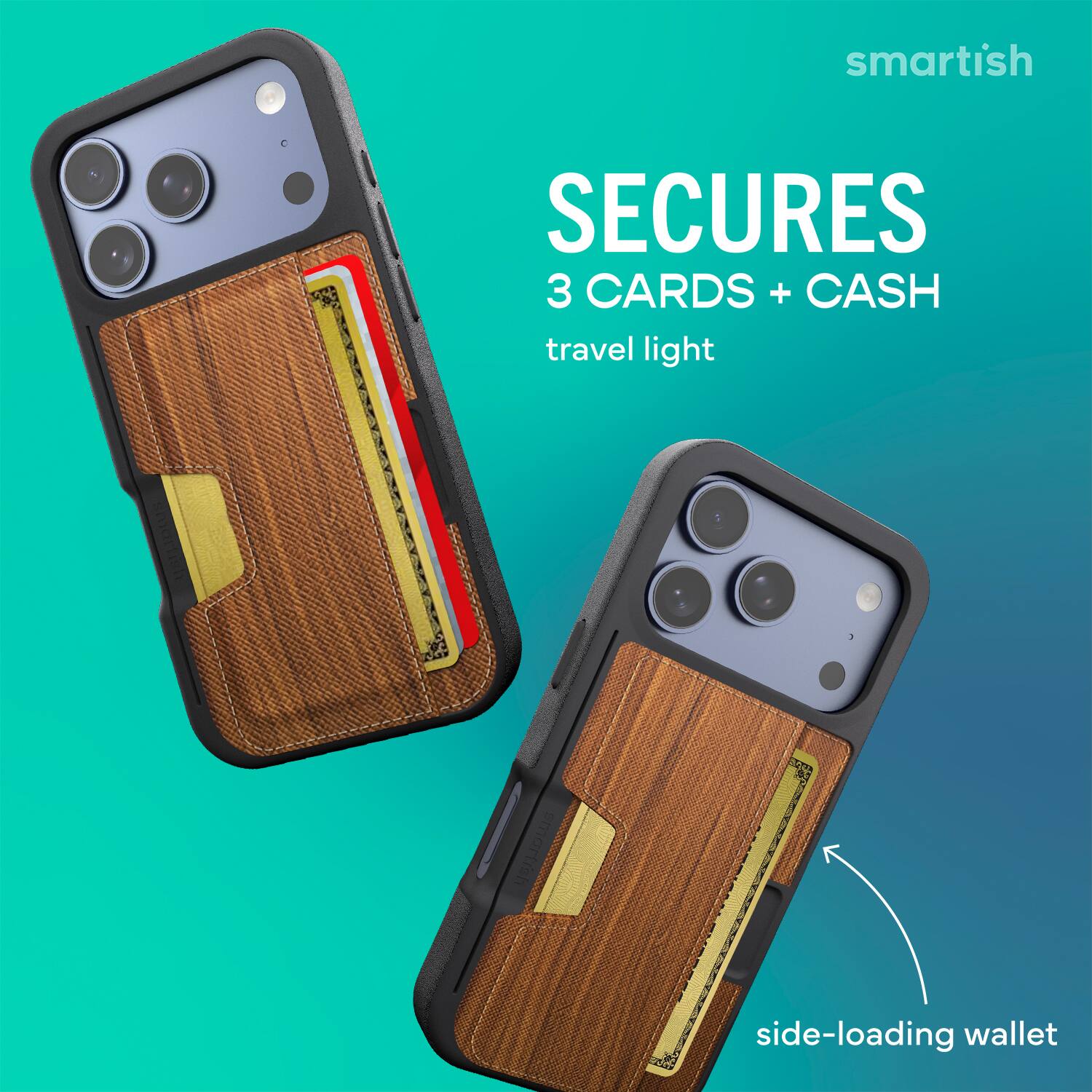 smartish SECURES 3 CARDS + CASH travel light side-loading wallet