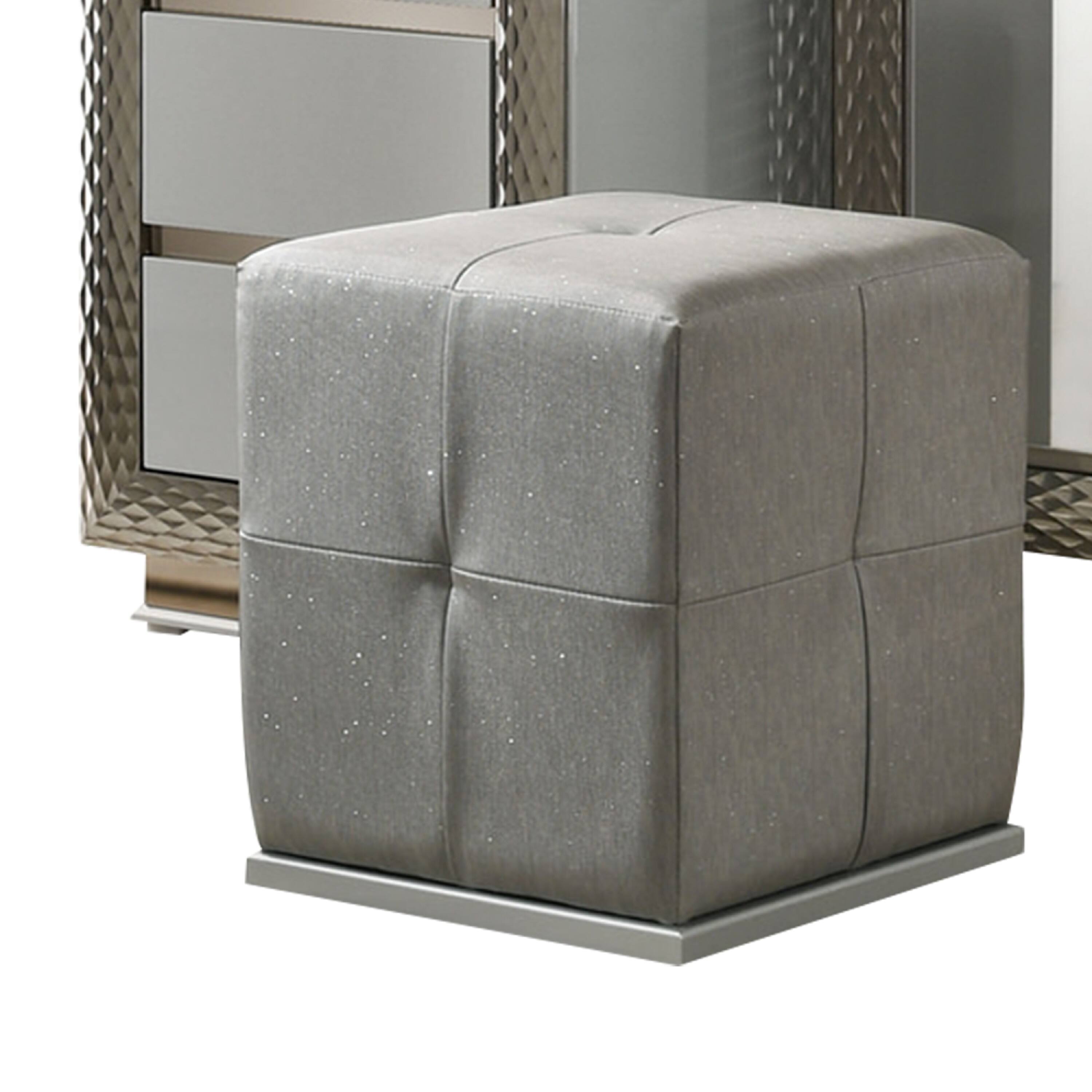 Alt View 3. Manhattan Lane - Vino 3pc Vanity Dressing Table Set w Stool, Satin Fabric, Rubberwood - Gray.