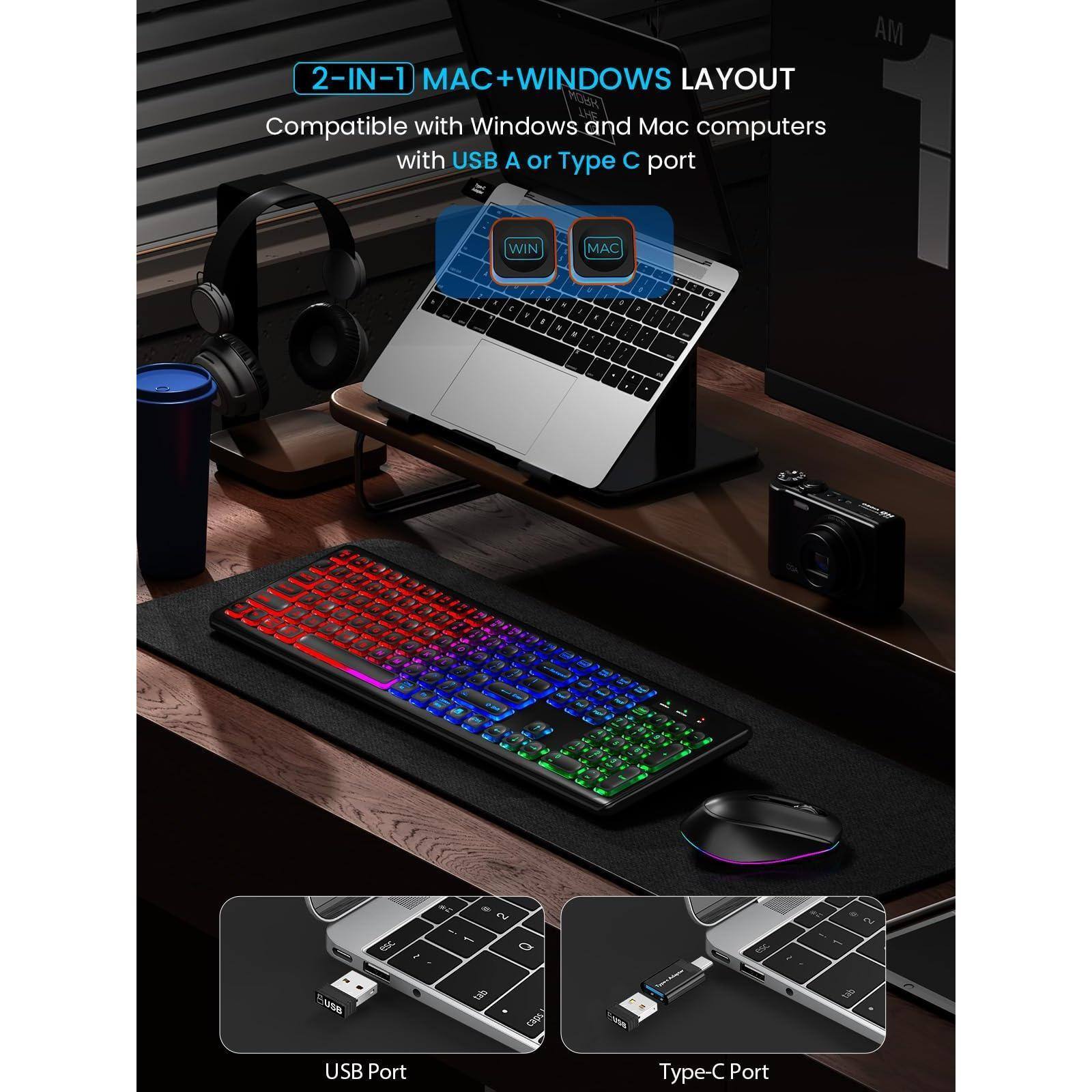 2-IN-1 MAC+WINDOWS LAYOUT

Compatible with Windows and Mac computers with USB A or Type C port

WIN MAC

USB Port

Type-C Port