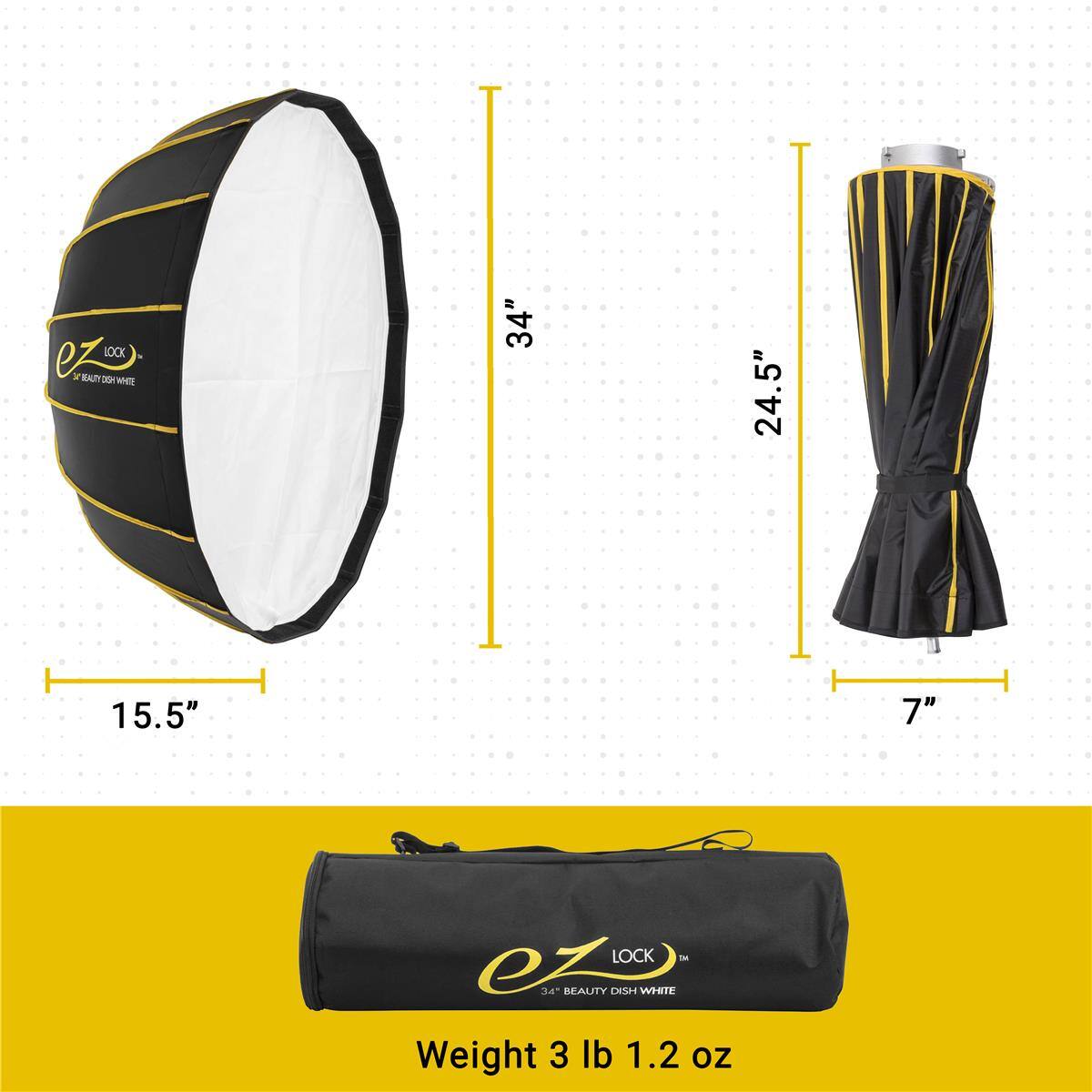 eZ LOCK 34" 24.5" 15.5" 7" BEAUTY DISH WHITE  
Weight 3 lb 1.2 oz