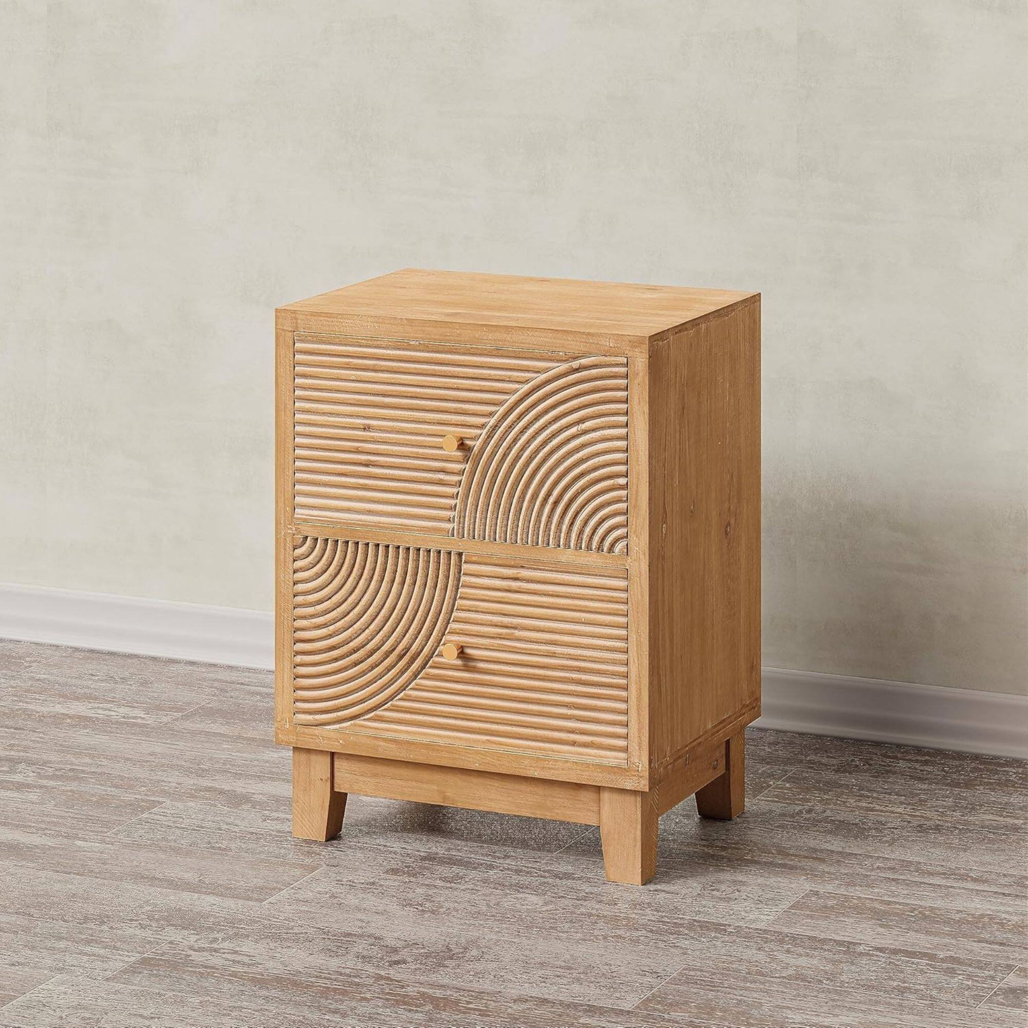 Alt View 7. COZAYH - COZAYH Farmhouse 2 Drawer Nightstand with Handcrafted Wood Ring Pattern, Natural - Natural Wood.