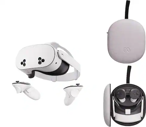 Front. Meta - Meta Quest 3S 128GB VR Headset+Official Compact Carrying Case Bundle New Sealed - White.