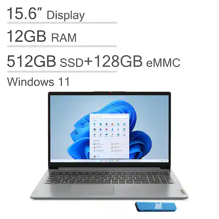 15.6" Display
12GB RAM
512GB SSD + 128GB eMMC
Windows 11