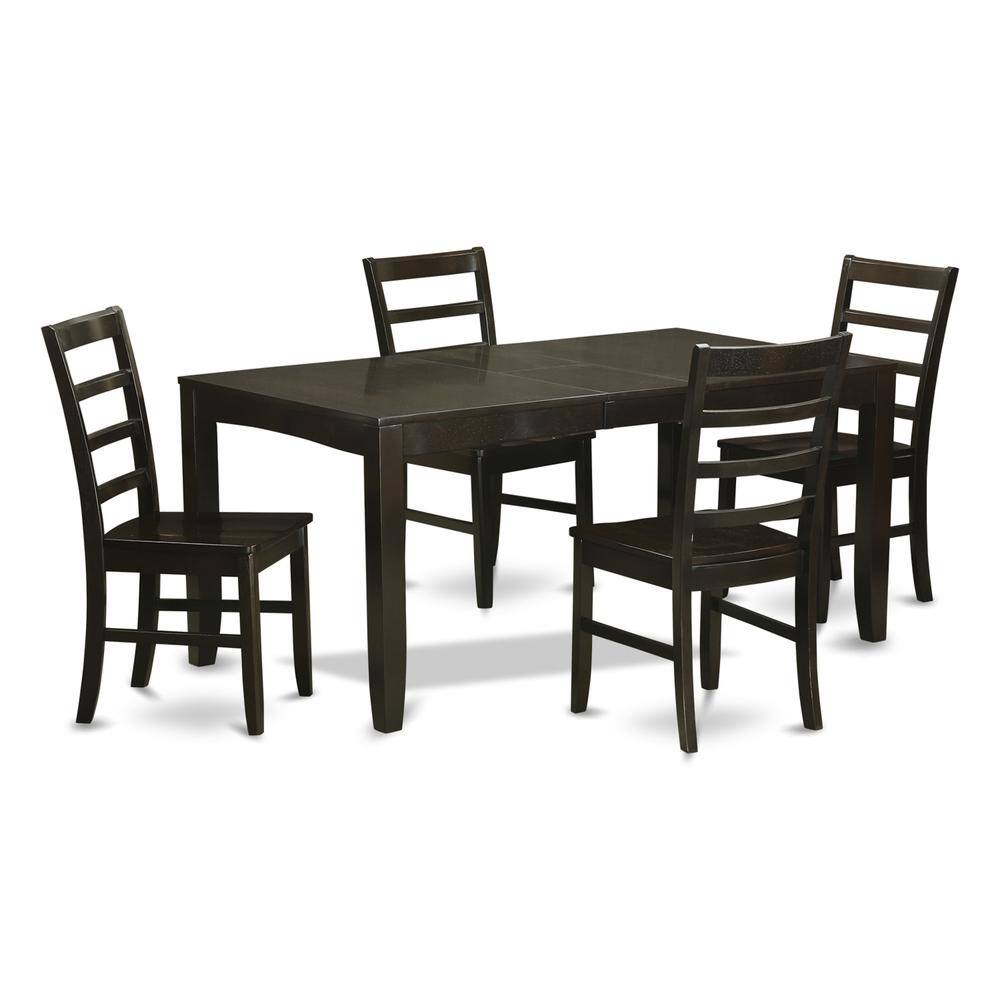Back. East West Furniture - 5 Pc Dining room set for 4-Table with Leaf and 4 Chairs for Dining room - Cappuccino.