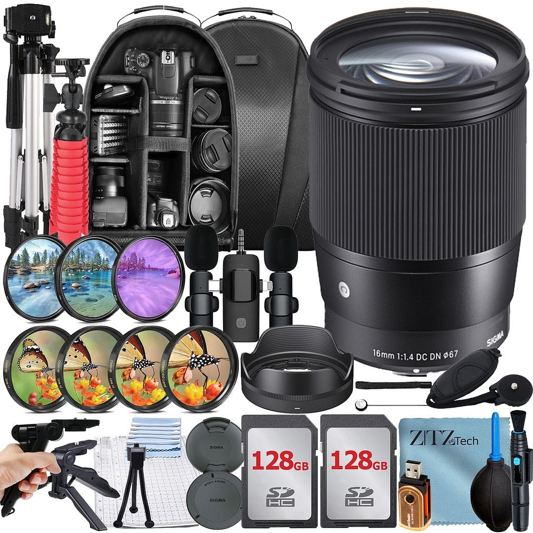 Bundle - Sigma - 16mm f/1.4 DC DN Contemporary Lens for Sony E Mount + 2x 128GB Memory Card + Backpack + Tripod + ZeeTech - Black price history on PriceWatchPro