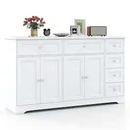 Gymax - 59'' Large Storage Cabinet Buffet Sideboard w/ 4 Doors & 6 Drawers - White