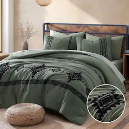Stylel Star - Burnt Orange Embroidery Comforters Set Queen Size - 7 Pieces Farmhouse Western Bedding All Season Bed In A Bag - Dark Olive Green-King 7 Piece